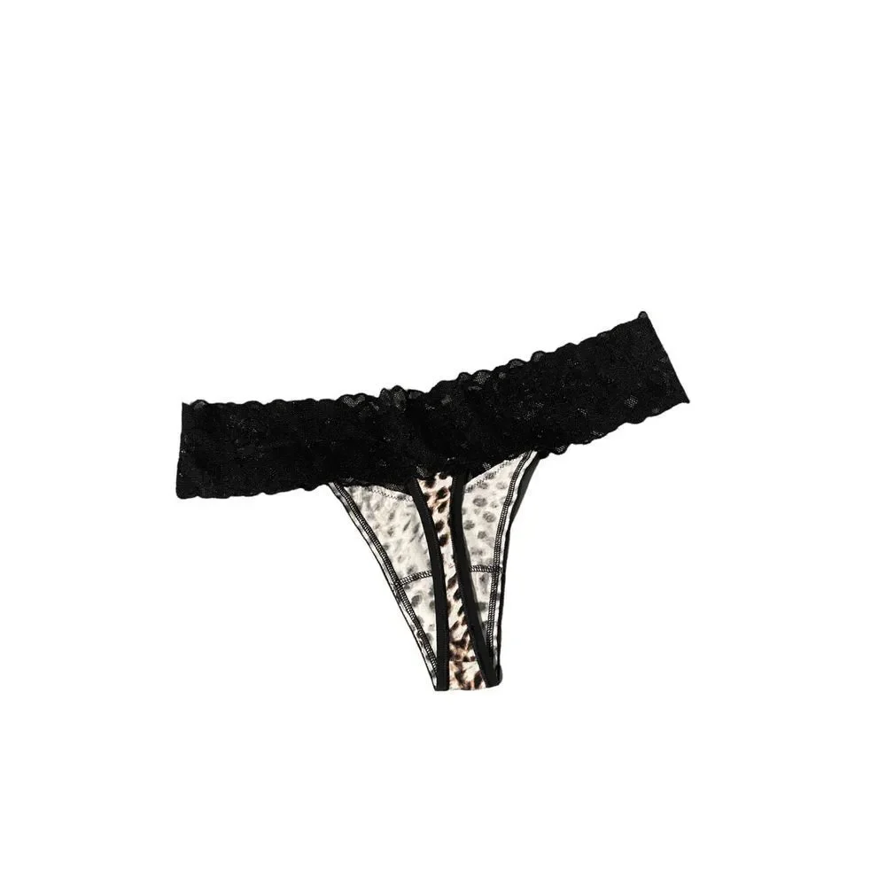 VICTORIA’S SECRET LEOPARD CHEETAH PRINT FLORAL LACE TRIM THONG M NWT - Picture 3 of 5